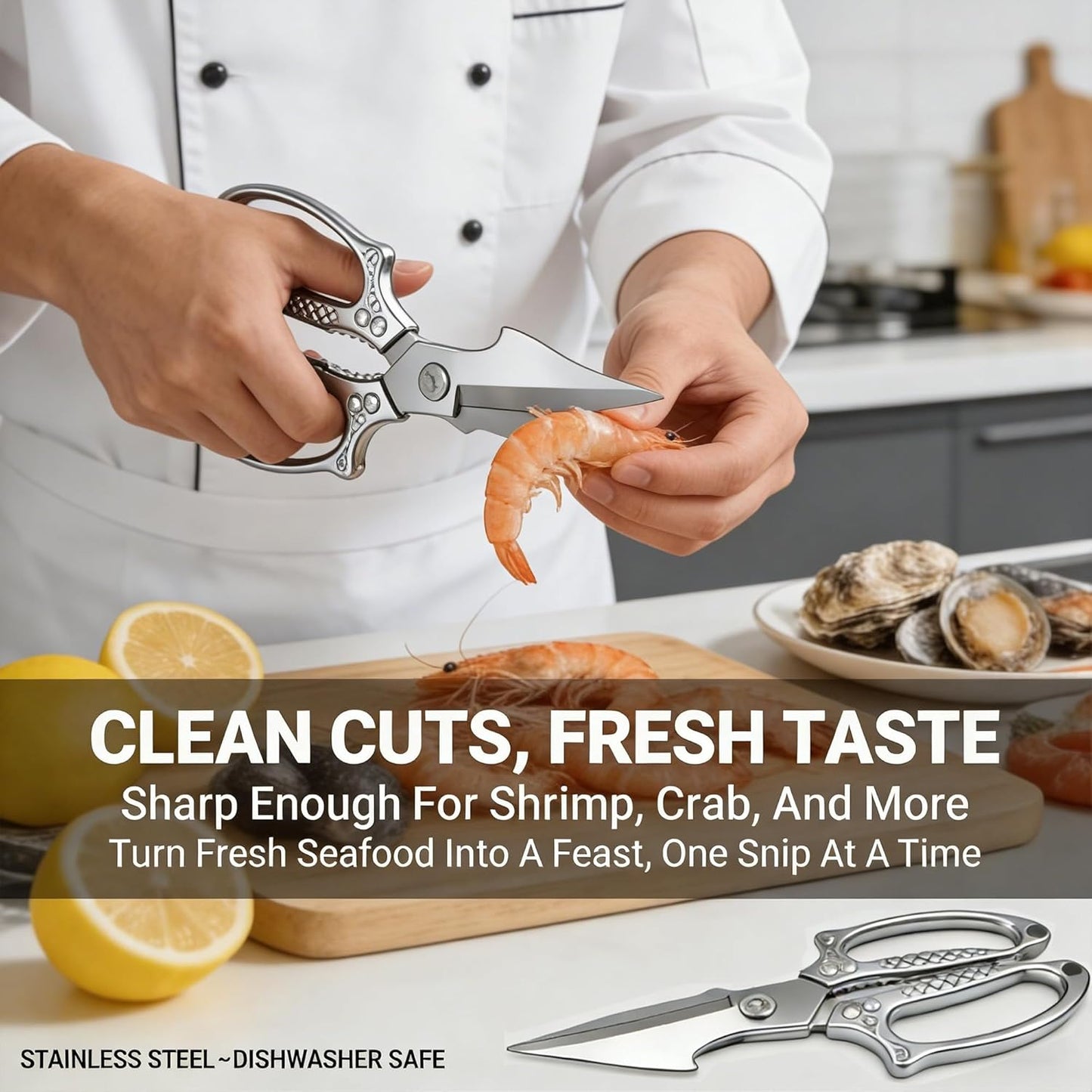 Multifunctional Heavy-Duty Kitchen Shears, Japanese Stainless Steel Kitchen Scissors, Ultra Sharp Poultry Shears for Chicken, Meat, Vegetables, Nut Cracker Opener (Silver)