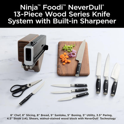 Ninja K32017 Foodi NeverDull Premium Knife System, 17 Piece Knife Block Set with Built-in Sharpener, German Stainless Steel Knives, Black