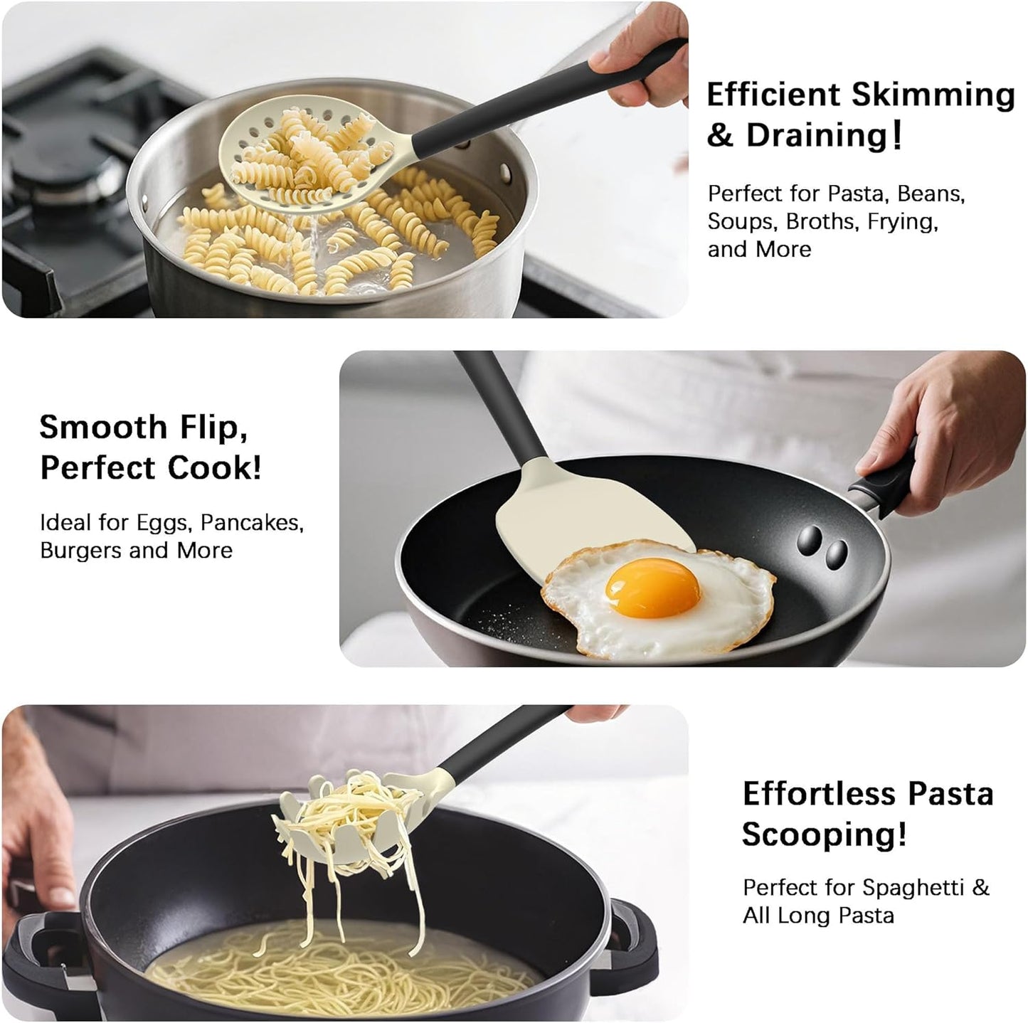 Coukre Silicone Kitchen Cooking Utensils Set with Holder – Heat-Resistant, Food-Grade Kitchen Tools, Spatula, Spoon & Gadgets for Non-Stick Pans, Dishwasher Safe (14, PureBlack)