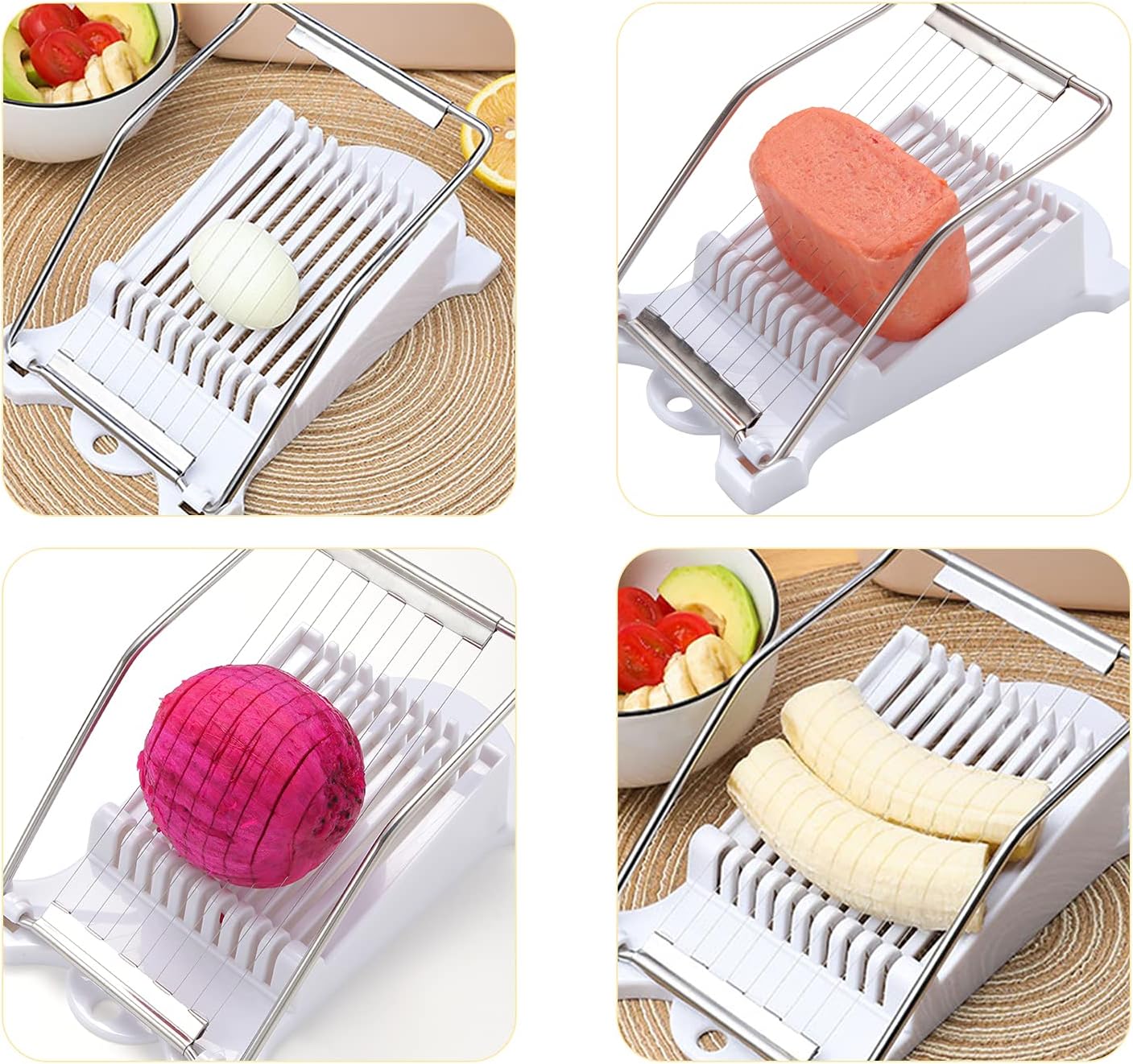 Slicer,Multipurpose Luncheon Meat Slicer,Stainless Steel Wire Egg Slicer,Cuts 10 Slices For fruit,Onions,Soft Food and Ham (White)
