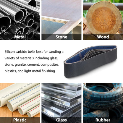 1x30 Inch Silicon Carbide Sanding Belts, 4 PCS Each of 80,120, 240, 400, 800,1000 Grits Knife Sharpening Belt Kits for 1 x 30 Inch Belt Sander, 24 Pack