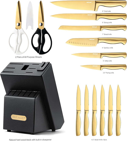 McCook® Knife Sets,German Stainless Steel Knife Block Sets with Built-in Sharpener