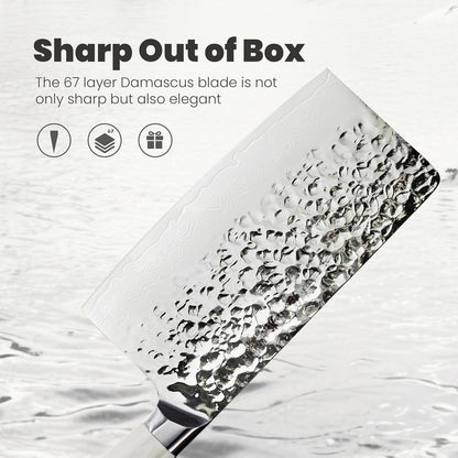 ZHANG XIAO QUAN Damascus Meat Cleaver 7”, Ultra Sharp Chinese Slice Knife Made of High Carbon Stainless Steel, Chinese Chef Knife for Meat Vegetable, Hundreds of Years of Masterful