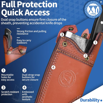 XYJ Leather Sheath for Butcher Knife, Wide Blade Kitchen Knives, Practical Soft Leather Knife Sheaths, Belt Loop, Portable Carrying Out, Blade Protector Case, Knife Sleeve