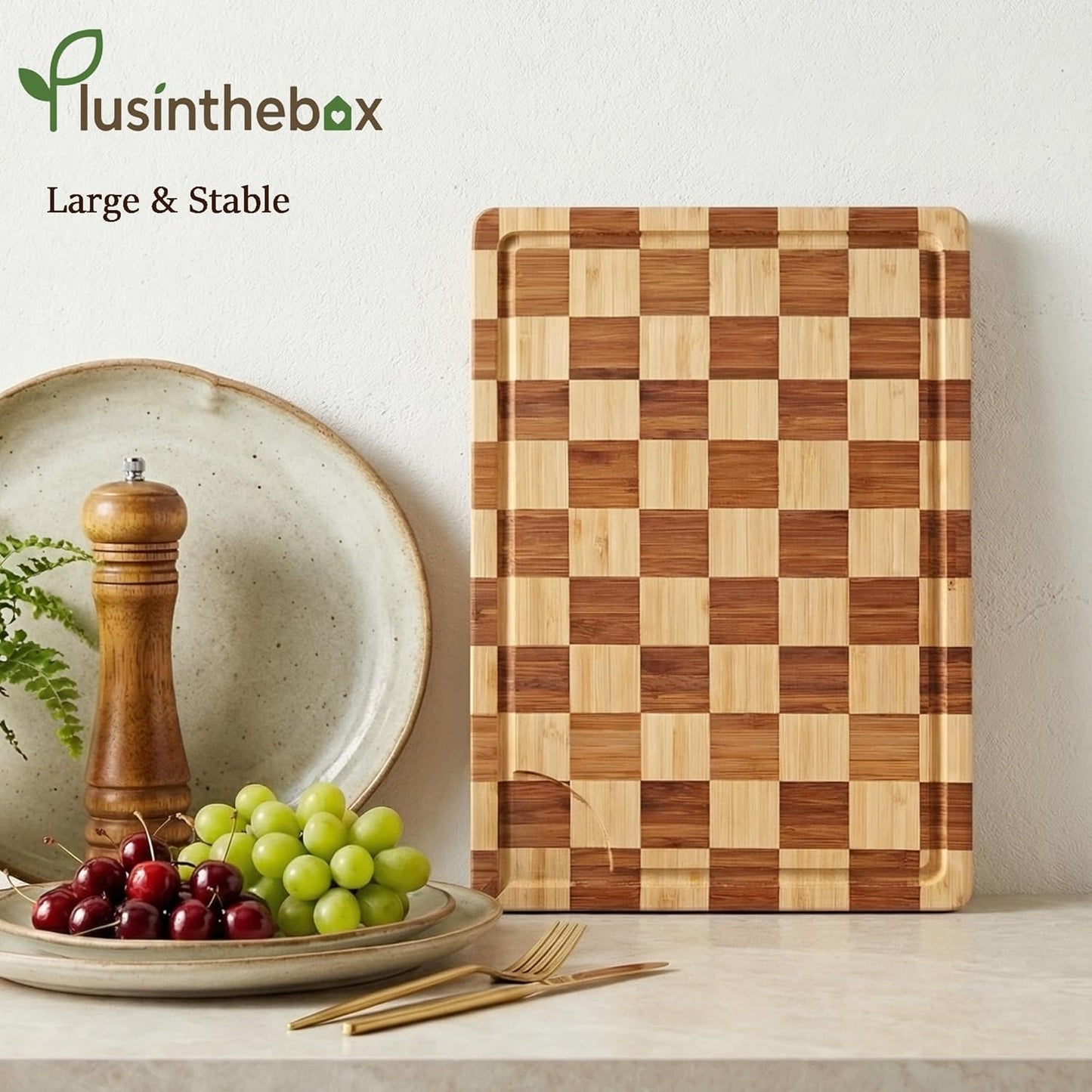 Cutting Board,Heavy Duty Cutting Board Set of 3 with Stand,End Grain Butcher Block Cutting Boards for Kitchen with Juice Grooves and Handles for Meat, Cheese, Charcuterie and Serving