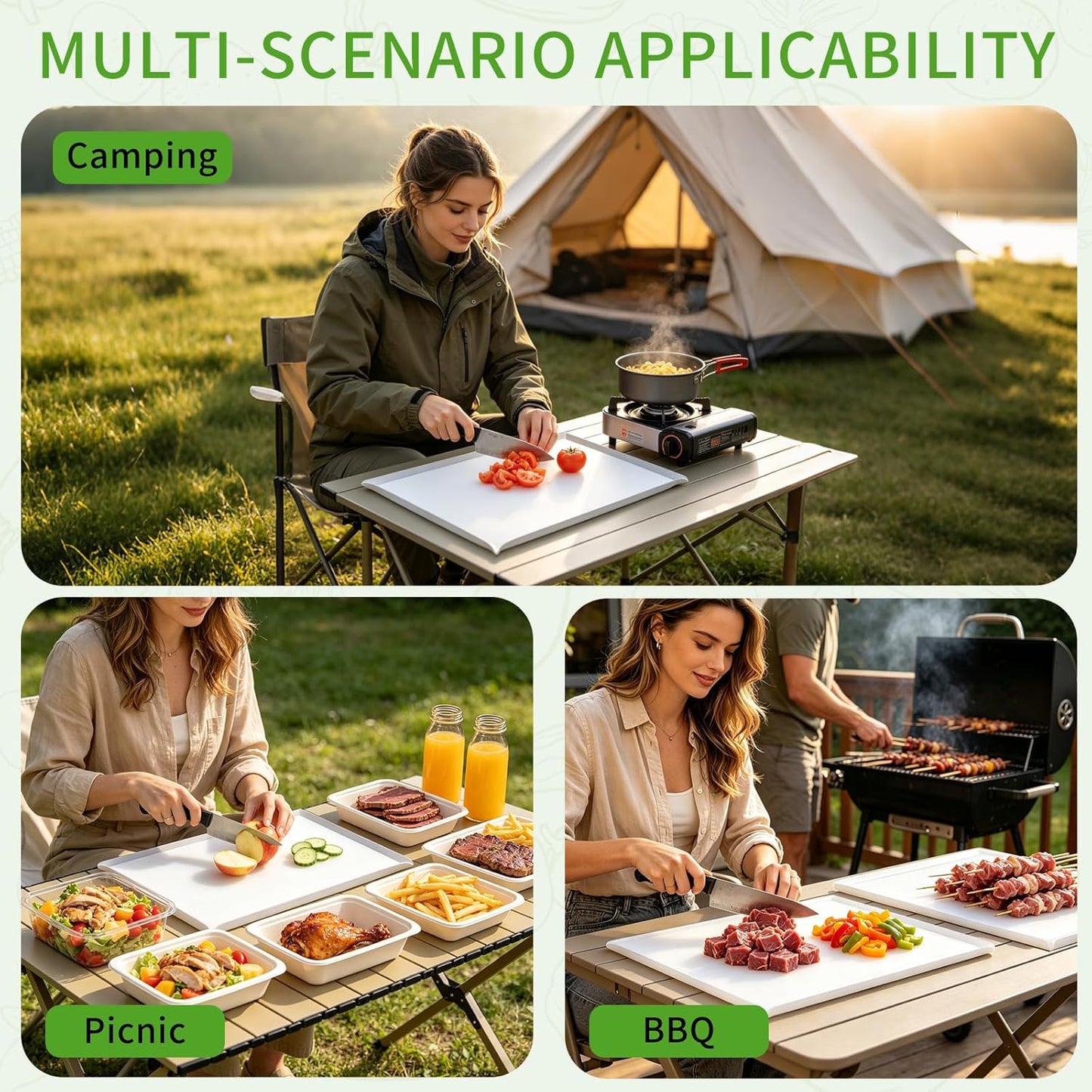 20 Pack Non-slip Disposable Cutting Boards, 17 x 12 Inch Collapsible Food Prep Sheets with Built-in Crease, Plastic Cutting Mat for Kitchen, Camping, White