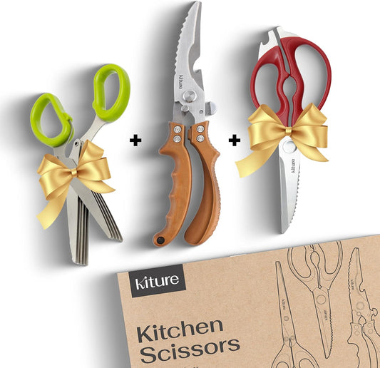 Heavy Duty Kitchen Shears - Premium Stainless Steel Cooking Scissors for Meat, Poultry, Herbs & More | Includes Bonus Herb Scissors & Poultry Shears in Giftable Box by Kiture