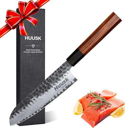 Huusk Hand Forged Chef Knife Set, High Carbon Steel Butcher Knife Set, Japanese Kitchen Knives for Home, Outdoor BBQ Camping Cooking, Gift Idea for Men