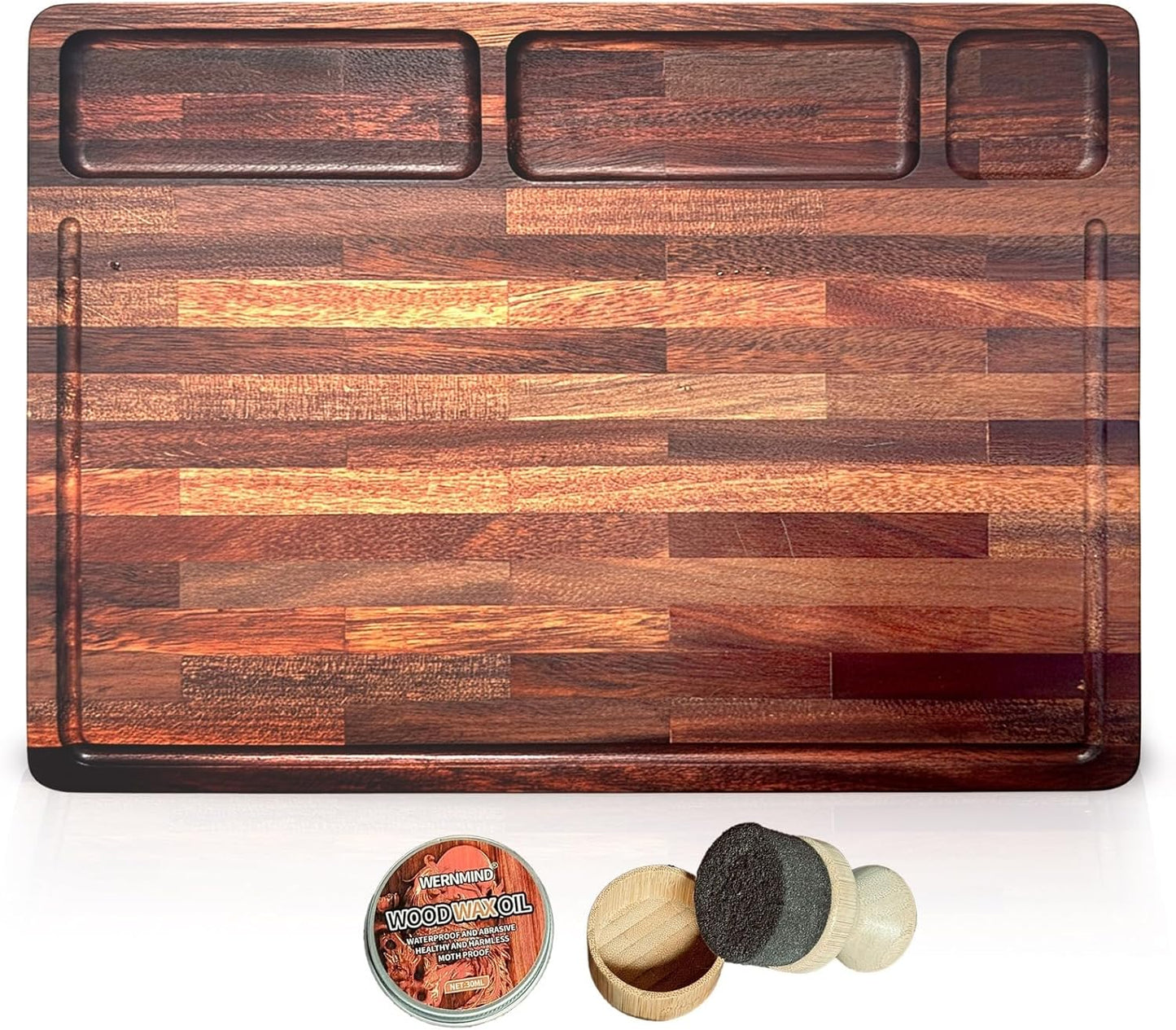 Walnut Cutting Board for Kitchen - Large Wooden End Grain Chopping Board with Handle & Groove - Wood Butcher Block - Double-Sided Charcuterie Serving Tray for Meat, Cheese & More - 16.4”x12.4”x1”