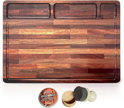 Walnut Cutting Board for Kitchen - Large Wooden End Grain Chopping Board with Handle & Groove - Wood Butcher Block - Double-Sided Charcuterie Serving Tray for Meat, Cheese & More - 16.4”x12.4”x1”