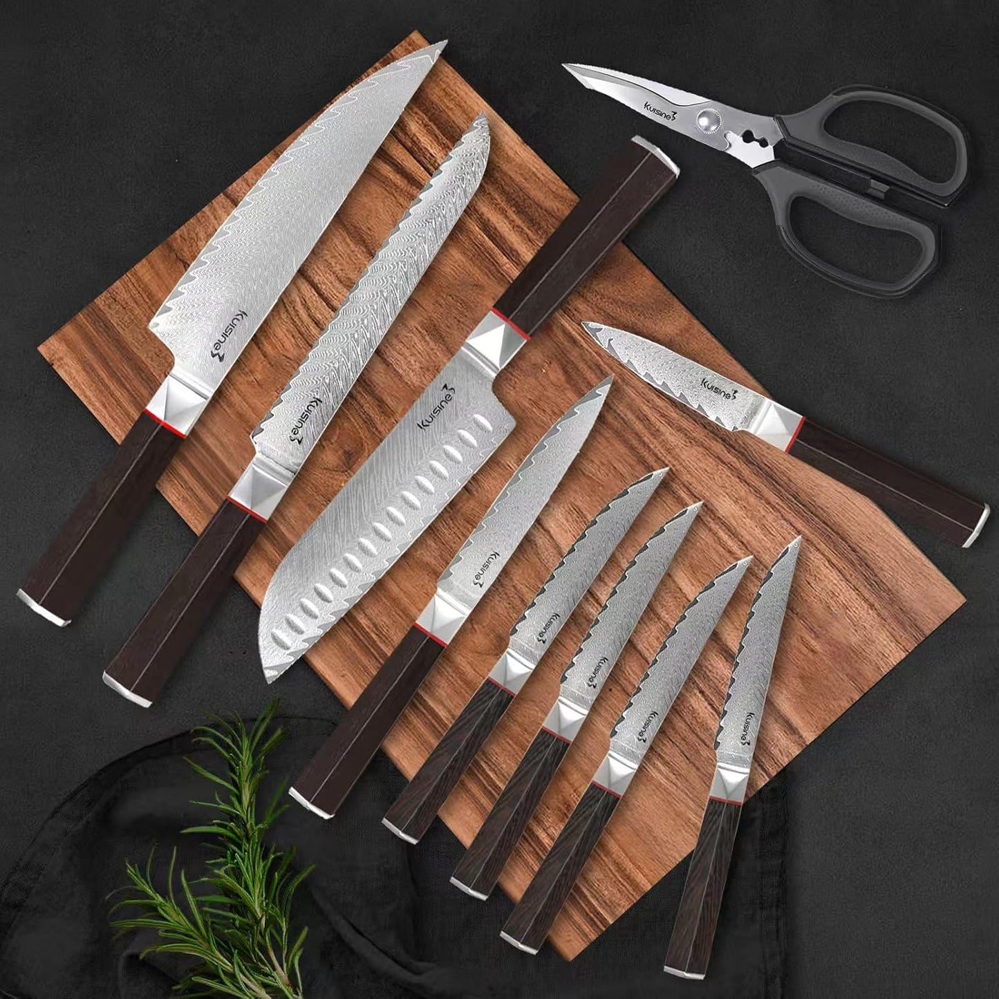 Kuisine Black Knife Set, 15-Piece High Carbon Stainless Steel Ultra Sharp Knife Block Set, Ergonomic Handle with Sharpener for Kitchen(15 PCS Black EX)