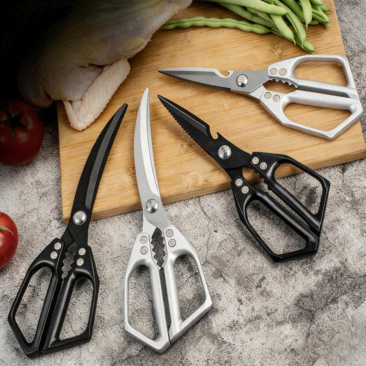 2-Piece Kitchen Scissors Set - Heavy Duty Poultry & Cooking Shears, High-Carbon Steel Meat Scissors for Chicken Bones/Seafood/Herbs, Ergonomic Handle Black & Silver