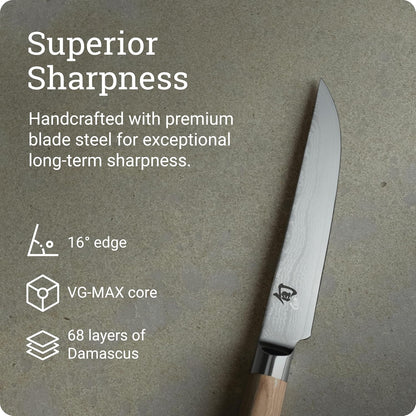 Shun Classic Blonde 8" Kiritsuke Knife, Handcrafted Japanese Kitchen Knife for Professional and Home Chefs, VG-MAX Core with Damascus Stainless Steel Cladding, Pakkawood Handle