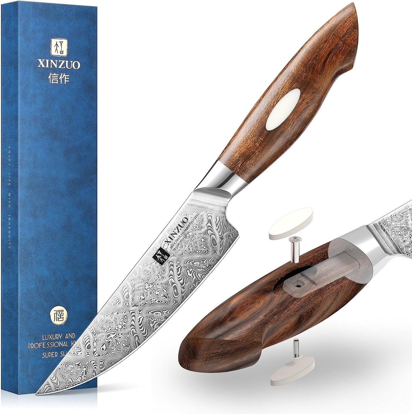 XINZUO 8.3 Inch,110 Layers Damascus Steel Chef Knife Cleaver, Professional Hand Forged Kitchen Cooking Knife,Full Tang,Sharp Slicing Knife Gyuto Knife-North America Desert lron Wood Handle