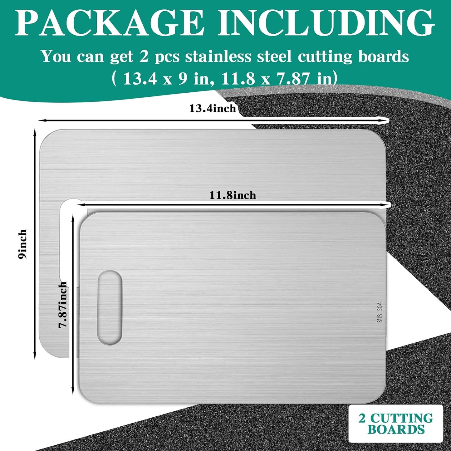 Yaocom 3 Pcs Stainless Steel Cutting Board for Kitchen 304 Steel Chopping Dishwasher Safe Metal Cutting Board Set for Kitchen Meat Fruit Vegetable (13.4"x9",11.8"x7.9",9.5"x6")