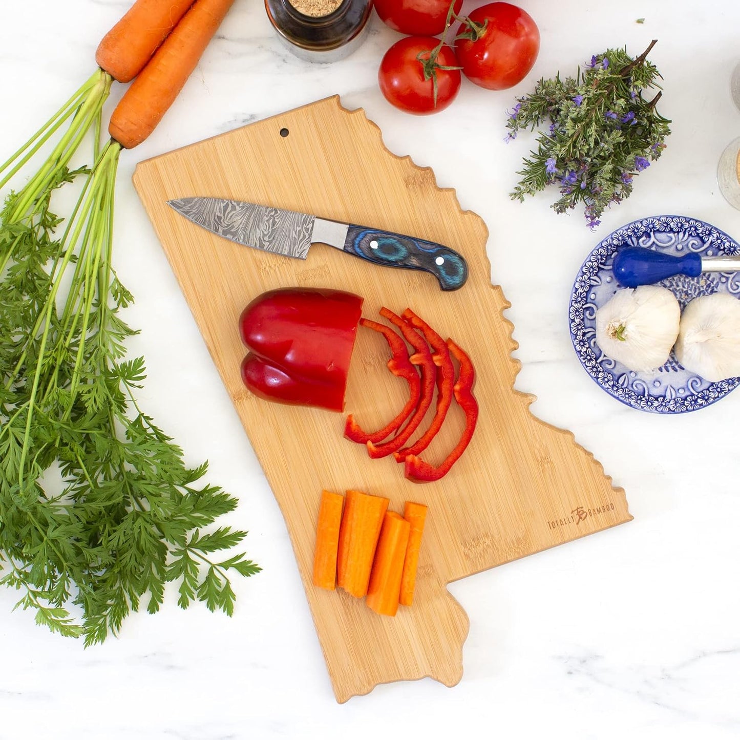 Totally Bamboo Destination Mississippi State Shaped Serving and Cutting Board, Includes Hang Tie for Wall Display