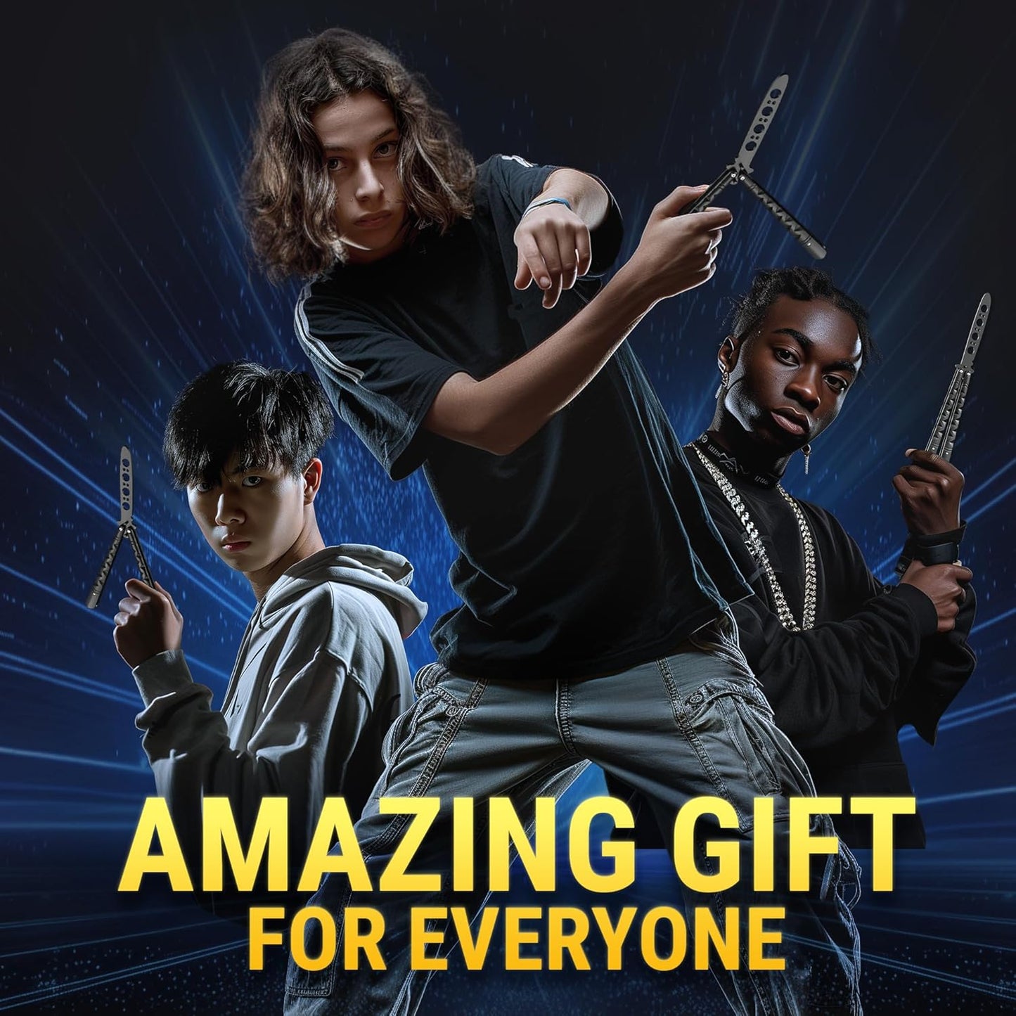 GOOD WORKER Butterfly Knife - Balisong Trainer - Black Practice Butterfly Trainer with Sure Spring Latch - Balisong Knives NOT Real NOT Sharp Blade - Full Stainless Steel Fake Dull Trick