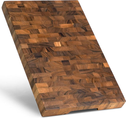 SHUMARU Mahogany End Grain Cutting Board, 17×13×1.6 in – Handmade Butcher Block, Knife-Friendly, Juice Groove, Non-Slip Feet
