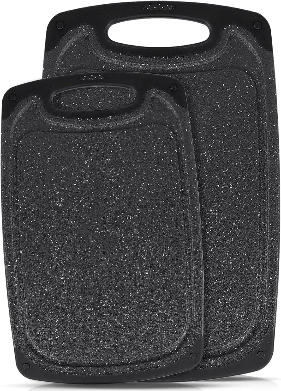 Cutting Boards Set,15.7"×9.4" & 12.5"×7.7" Plastic Chopping Board Set,Made From Natural Food Grade Material,BPA Free&Eco,Non Slip&Juice Groove,Dishwasher Safe,Double-Sided Usable,Dark Grey