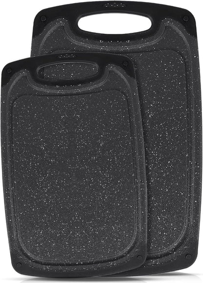 Cutting Boards Set,15.7"×9.4" & 12.5"×7.7" Plastic Chopping Board Set,Made From Natural Food Grade Material,BPA Free&Eco,Non Slip&Juice Groove,Dishwasher Safe,Double-Sided Usable,Dark Grey