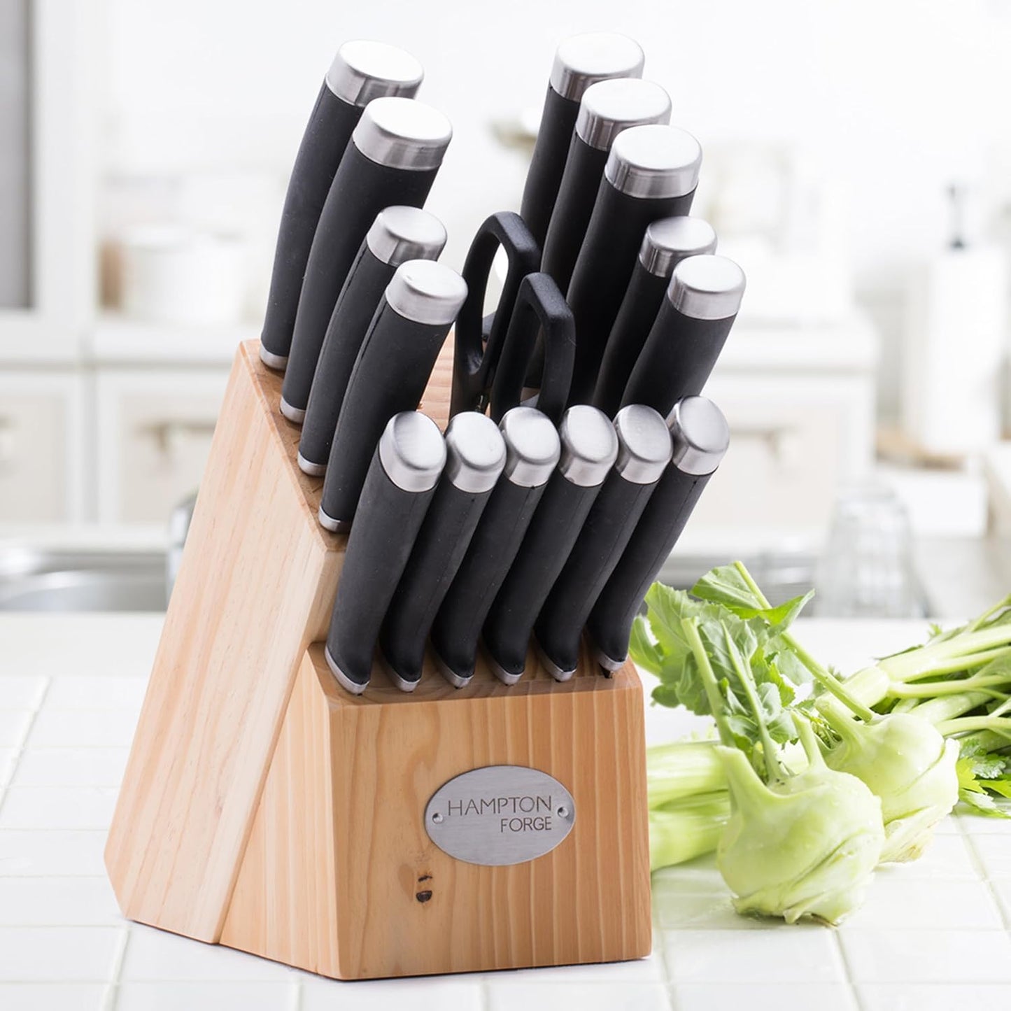 Hampton Forge Epicure True Aqua Knife Block Set, 15 Piece