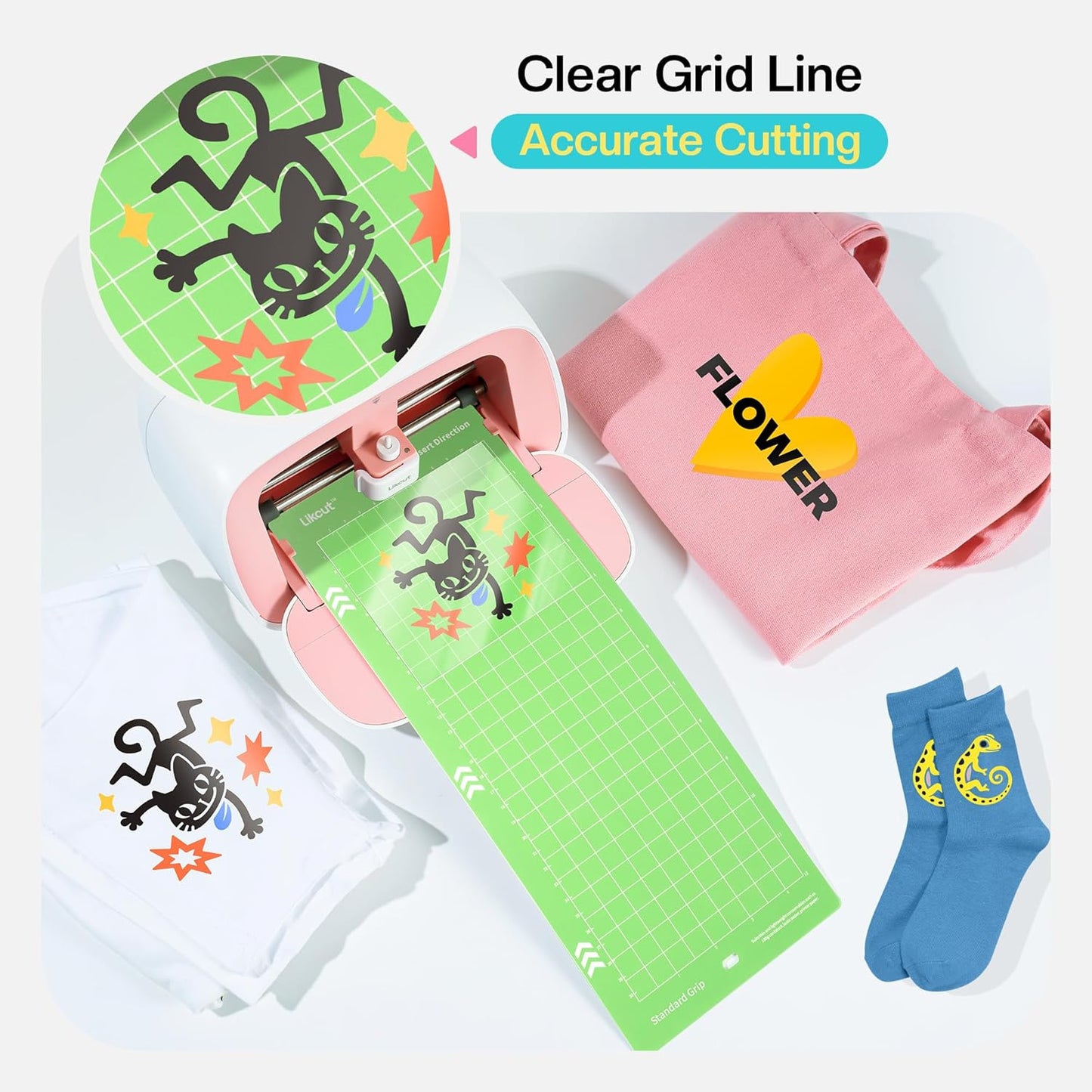 Likcut Cutting Mat for Glee S501 Cutter, 4.5" X 6.5" Standard Grip Mat for DIY Crafty, 3 Packs Likcut Accessories Mats, Adhesive Sticky Green Quilting Replacement Cut Mats for Iron On, Vinyl and More