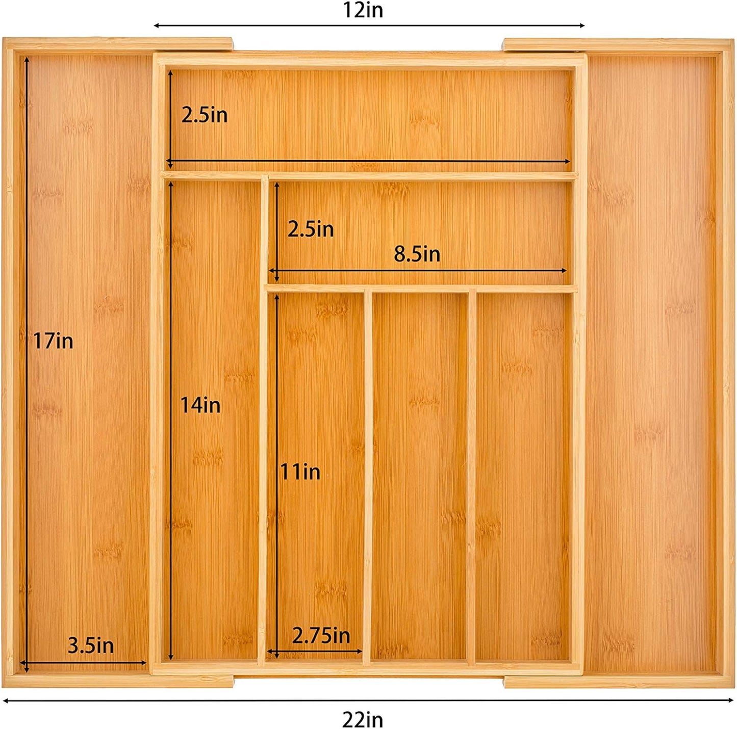Heim Concept Drawer Organizer Bamboo Cutlery Tray Silverware Organizer/Utensil Holder, Drawer Dividers Organizer for Silverware, Flatware, Knives in Kitchen