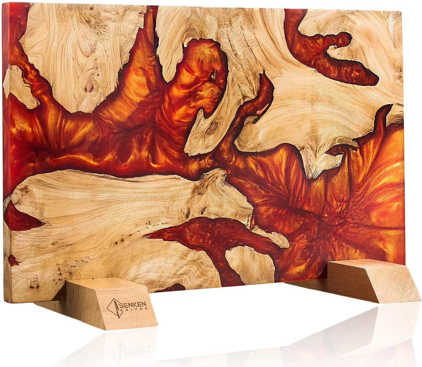 SENKEN "Dark Tsunami" Extra Large Magnetic Knife Block - Holds Up to 16 Knives - Knife Block without Knives, Beautiful Dark Blue Resin Burl Wood Blend Knife Holder ("Dark Tsunami " Blue Resin Blend)