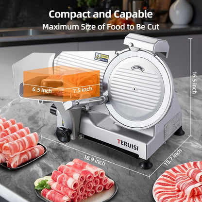 Meat Slicer, 200W Electric Meat Slicer Machine Food Slicer, Foldable Deli Meat Cutter With 2 Removable 7.5" Stainless Steel Blade, 0-15mm Adjustable Thickness For Home Use, Meat, Cheese, Bread