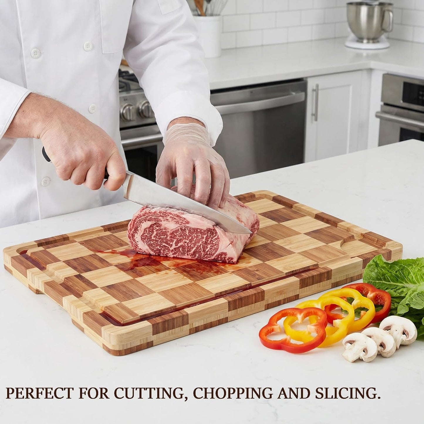 Cutting Board,Heavy Duty Cutting Board Set of 3 with Stand,End Grain Butcher Block Cutting Boards for Kitchen with Juice Grooves and Handles for Meat, Cheese, Charcuterie and Serving