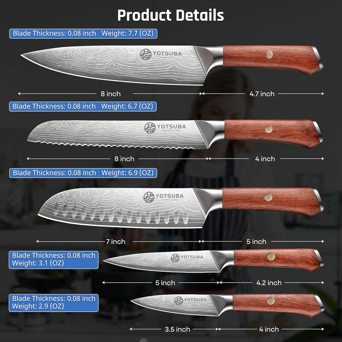 YOTSUBA Carving Knife and Fork Set, Meat Cutting Knife, Razor-Sharp German Stainless Steel Knives Fork Set with Ergonomic Wood Handle, Slicing Knives for Meats, BBQ & Vegetables