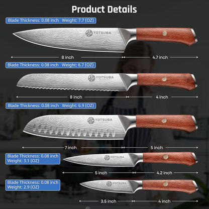 YOTSUBA Carving Knife and Fork Set, Meat Cutting Knife, Razor-Sharp German Stainless Steel Knives Fork Set with Ergonomic Wood Handle, Slicing Knives for Meats, BBQ & Vegetables
