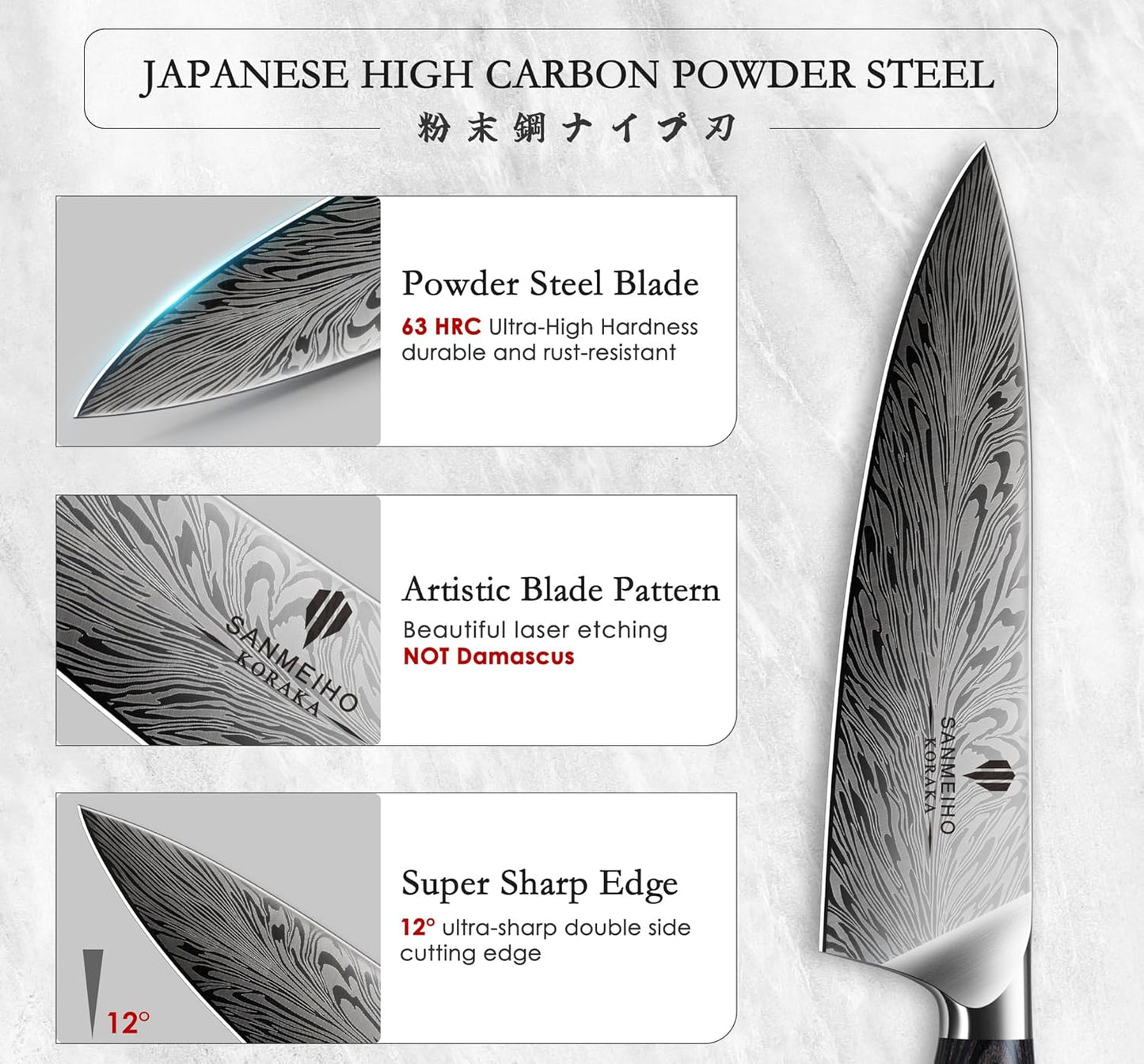 5PCS Knife Set, Kitchen Knife Sets in Powder Steel, Ultra Sharp Japanese Knives Set High Carbon Steel Chef Knives Sets, Cooking Knives Set with Ergonomic Pakkawood Handle