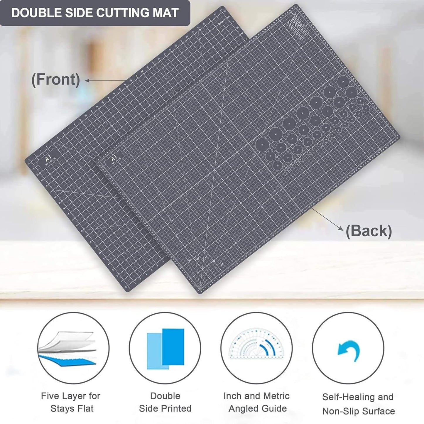 Headley Tools 18"x12" Thickened Self Healing Cutting Mat, A3 Rotary Cutting Sewing Mat for Crafts, Double Sided 5-Ply Table Cutting Board for Fabric Quilting Art Hobby Project, Pink/Purple