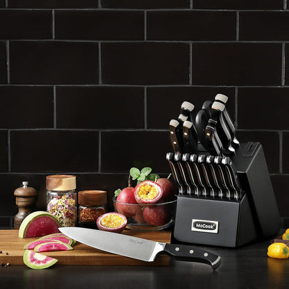 McCook® Knife Sets,German Stainless Steel Kitchen Knife Block Set with Built-in Sharpener