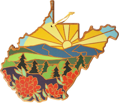 Totally Bamboo North Carolina State Shaped Cutting Board and Charcuterie Serving Platter with Artwork by Summer Stokes, Includes Hang Tie for Wall Display 18" x 8" x 5/8" - Colors A