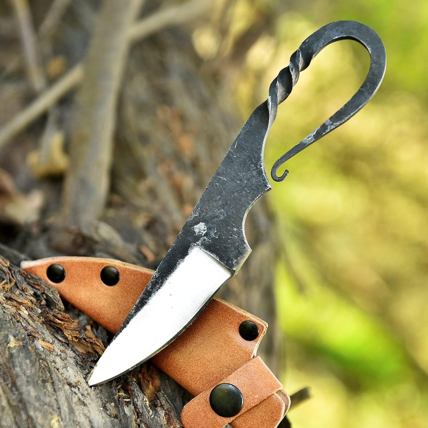 Fixed Blade Hunting Forged Tracker Knife - 8 Inches Carbon Steel Razor Sharp Blade Full Tang Bushcraft Knives with Premium Leather Belt Sheath. Used For Hunting Outdoor Camping, Hiking, Skining Knife.
