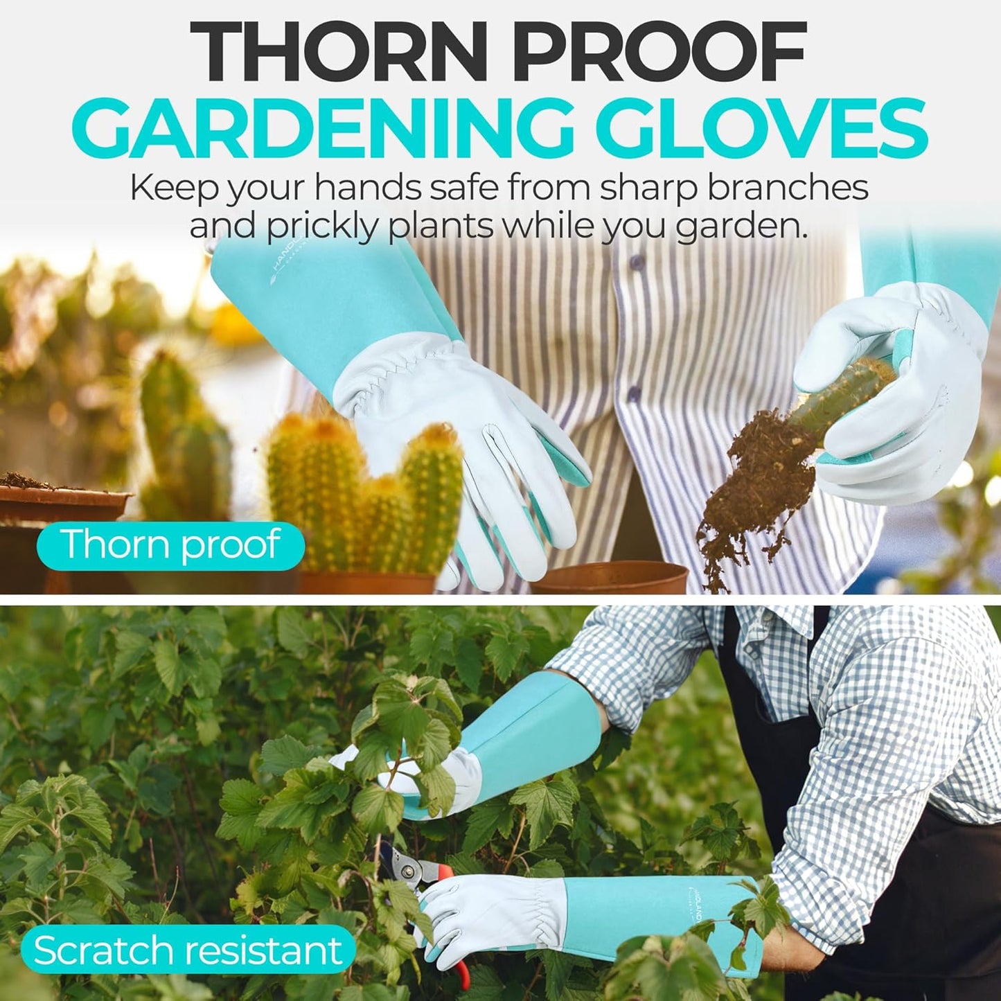 HANDLANDY Rose Pruning Gloves for Men & Women, Long Thorn Proof Gardening Gloves, Breathable Pigskin Leather Gauntlet, Best Garden Gifts & Tools for Gardener