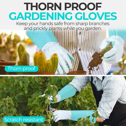 HANDLANDY Rose Pruning Gloves for Men & Women, Long Thorn Proof Gardening Gloves, Breathable Pigskin Leather Gauntlet, Best Garden Gifts & Tools for Gardener