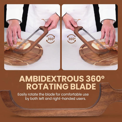 360° Rotatable Blade Wooden Bread Knife, Left-Hand Friendly, Bread Slicer, Bread Bow Saw