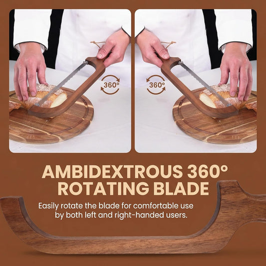 360° Rotatable Blade Wooden Bread Knife, Left-Hand Friendly, Bread Slicer, Bread Bow Saw