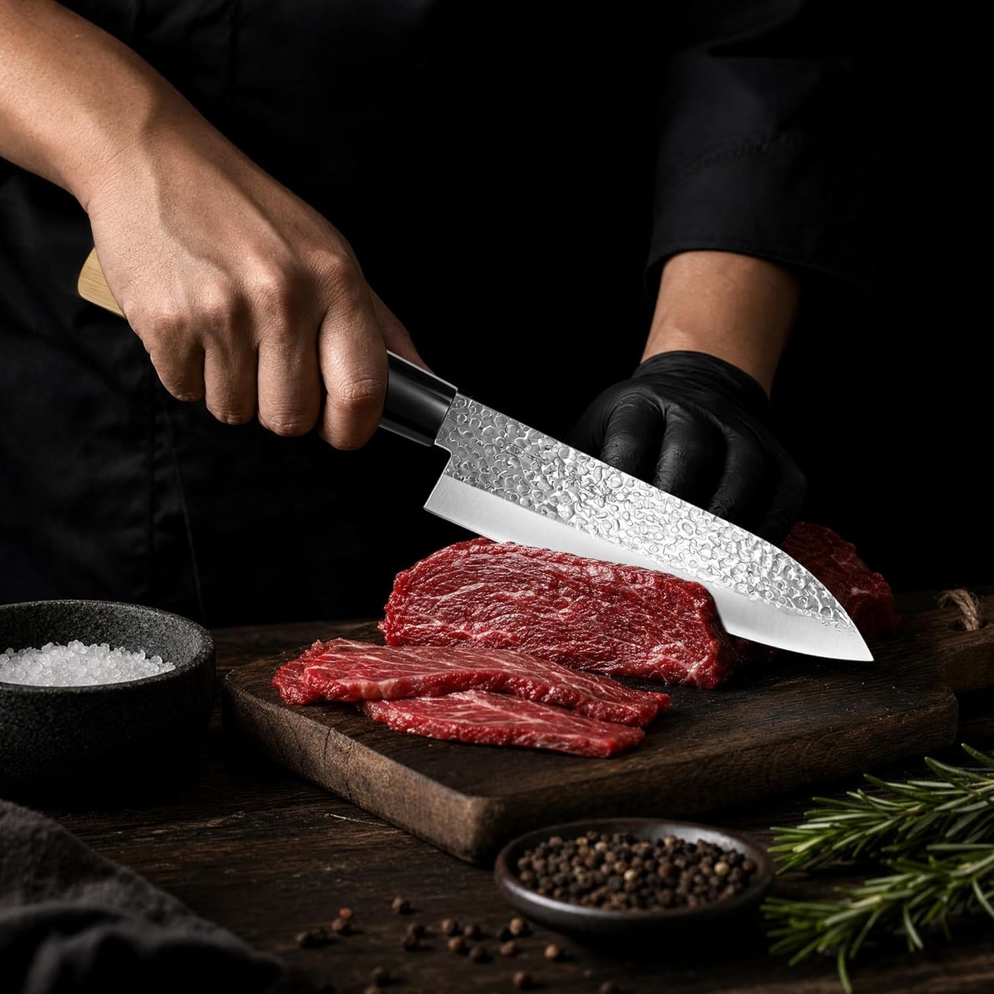 6.3 Inch Deba Knife, Made in Japan, Right-Handed Single Bevel Fish Butcher Knife, High Carbon Stainless Steel with Hammered Finish, Natural Wood Handle for Fish Filleting