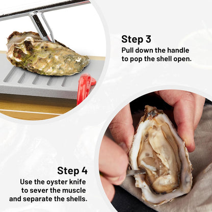 Oyster Shucking Machine with Adjustable Handle Oysters Shucker Tool Clam Shell Opener Machine Seafood Tools Set, Including Two Oyster Shucking Knife, one Pair of Glove and one G-Clip