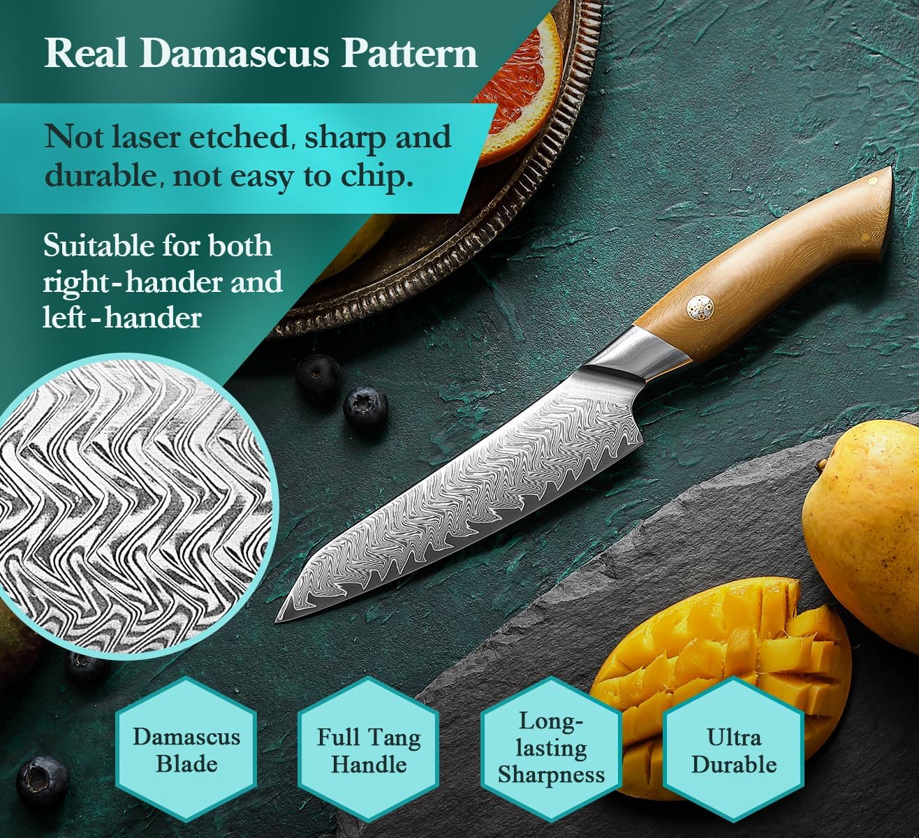 HEZHEN Damascus Chef Knife, 8.5 Inches, 67 Layers Damascus Steel, Professional Japanese Kitchen Knife for Chefs and Home Cooking, Ultra-sharp Blade with Linen Micarta Handle, Gift Packing