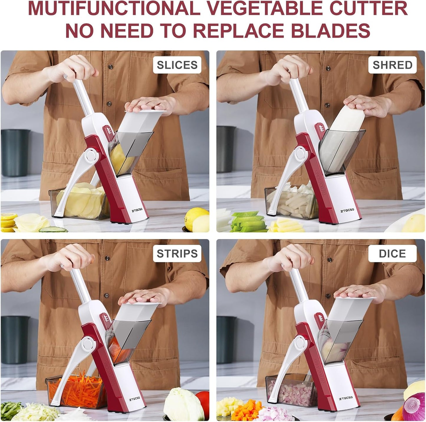 5 in 1 Safe Mandoline Slicer for Kitchen, Safe Vegetable Chopper, Paring Knife, Adjustable Thickness, Easy to Clean, Vegetable Slicer, Slicing, Strips, Shredding, Dicing, Chop (Black Knight)