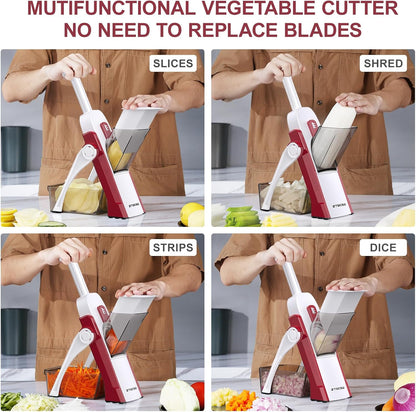 5 in 1 Safe Mandoline Slicer for Kitchen, Safe Vegetable Chopper, Paring Knife, Adjustable Thickness, Easy to Clean, Vegetable Slicer, Slicing, Strips, Shredding, Dicing, Chop (Black Knight)