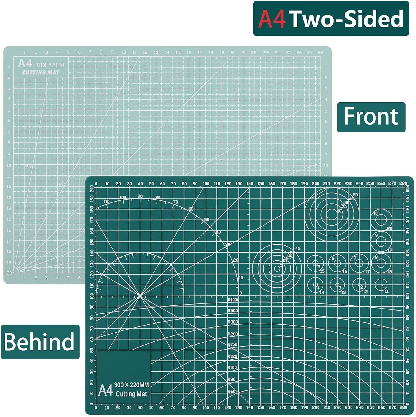 3Pcs Self Healing Cutting Mat with Knife and Quilting Ruler，3 Size Non-Slip Cutting Mat for Crafts Hobby Project， A3/A4/A5，Green