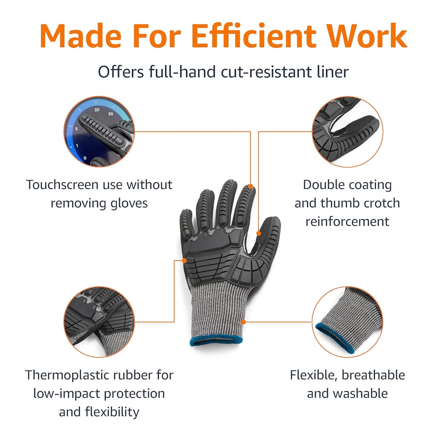 Amazon Basics Cut Level A2, Abrasion ANSI Level A4, Impact Protection Work Gloves, Touchscreen Compatible, 15G Sandy Nitrile Palm, Cut-Resistant, Pack of 100 Pairs, Black, Size XX-Small