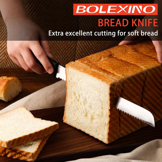 10 Inch Wavy Edge Serrated Bread Knife With Non-Slip Softgrip, Sharp & Long Blade For Homemade Bread, Crusty Breads, Cake, Bagel, 2.5MM Thickened Japanese High Carbon Stainless Steel