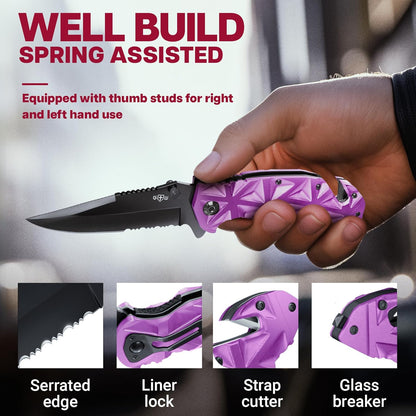Pocket Knife for Men - Serrated Sharp 3.5" Folding Blade - Multifunction Tool with Wire Cutter Glass Breaker - Perfect Knives for Outdoor Cooking, Cutting Sashimi, Kitchen - Anniversary, Birthday Gifts Idea HB 207